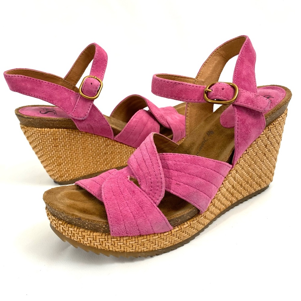 Sofft Wedge Platform Sandals 8 M Pink Suede Open Toe Ankle Strap - Picture 2 of 10